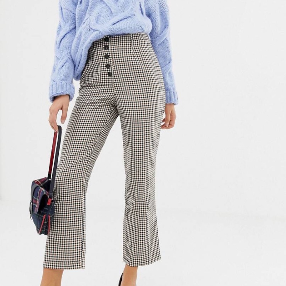 Miss selfridge kickflare crop pants in check